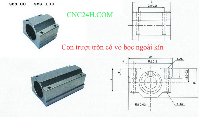 con trượt tròn có vỏ bọc ngoài kín