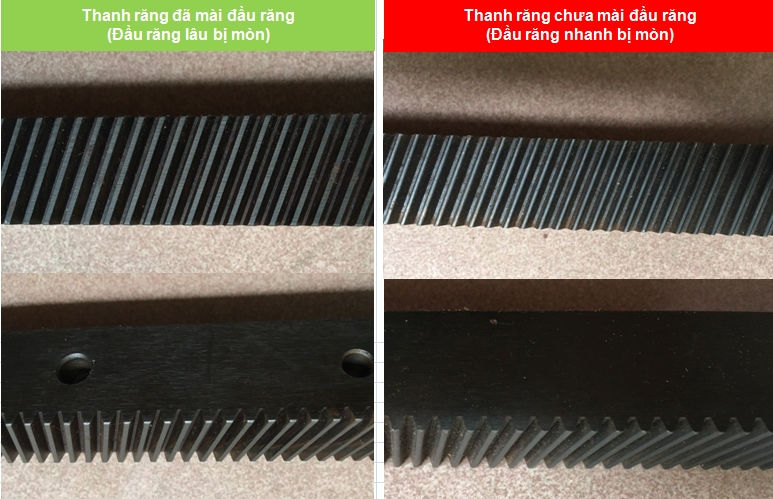 thanh răng đã mài đầu răng và chưa mài đầu răng