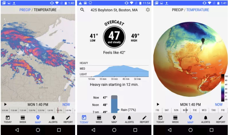 ứng dụng thời tiết cho Android Dark Sky