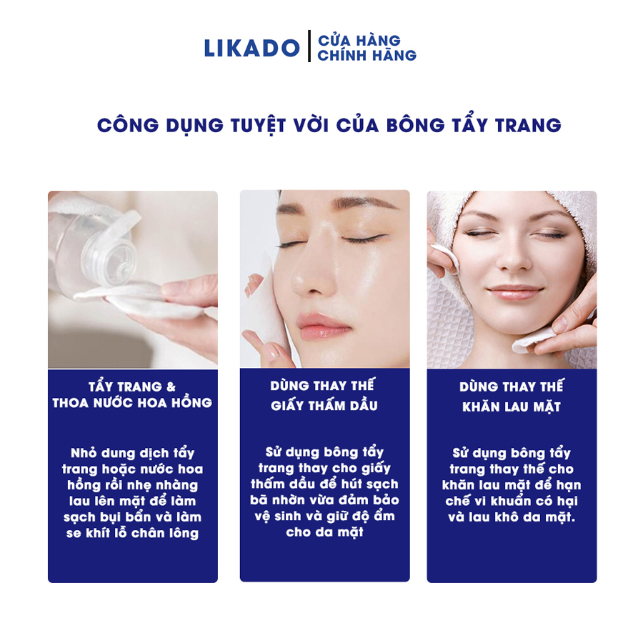 Bông tẩy trang 222 miếng Likado 3 lớp 2 mặt chất liệu Cotton túi 222 miếng