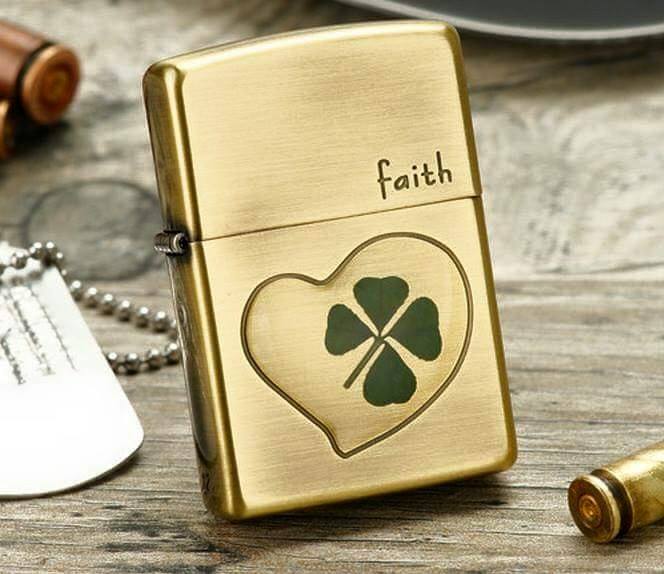 Zippo Nhật ép cỏ 4 lá thật Faith