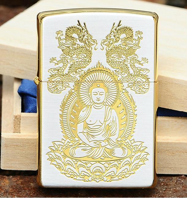 Zippo Phật bạc mạ vàng