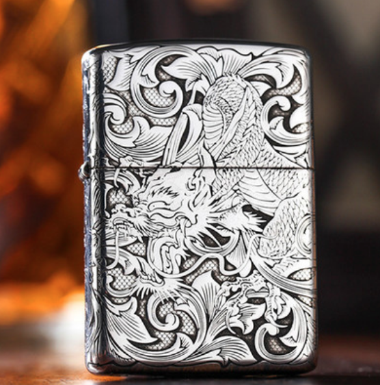 zippo bạc nguyên khối rồng