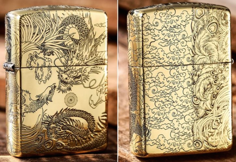 zippo khắc hình long phượng