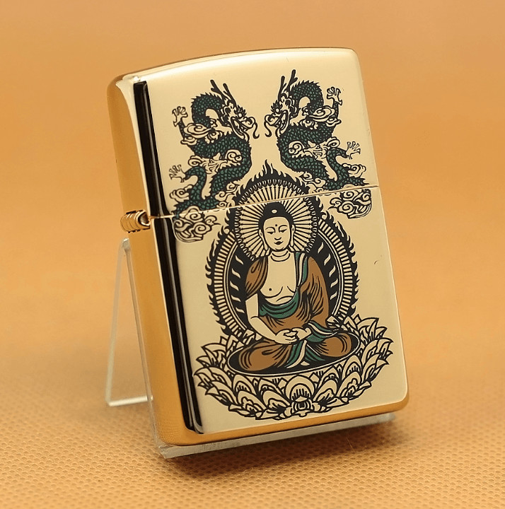 zippo phật mạ vàng