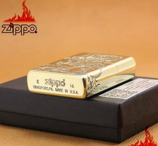 Zippo rồng thư pháp mạ vàng