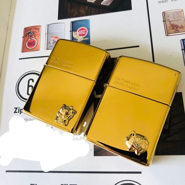 Zippo 18k mạ vàng mẫu heo hay mèo Nhật 1