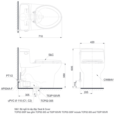 Bàn cầu một khối MS884E2