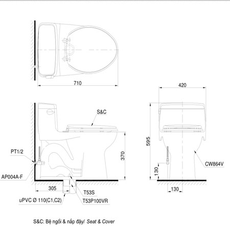 Bàn cầu một khối TOTO MS864T2