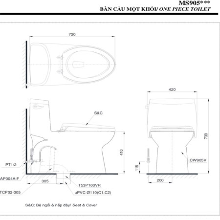 Bàn cầu một khối TOTO MS905E2