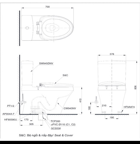 Bàn cầu TOTO hai khối CS945RDNT3
