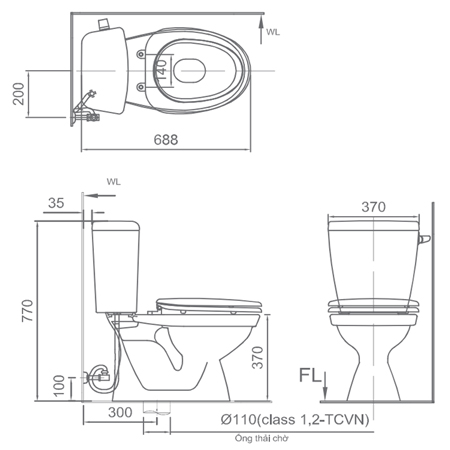 Bồn cầu hai khối inax C-108VA ( nắp thường)