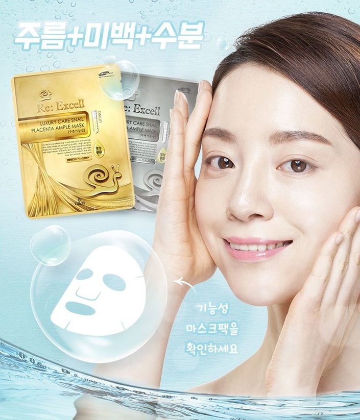 Mặt nạ nhau thai ốc sên làm trắng da - Re: excell Luxury Care Snail Placenta Ampoule Mask 25g