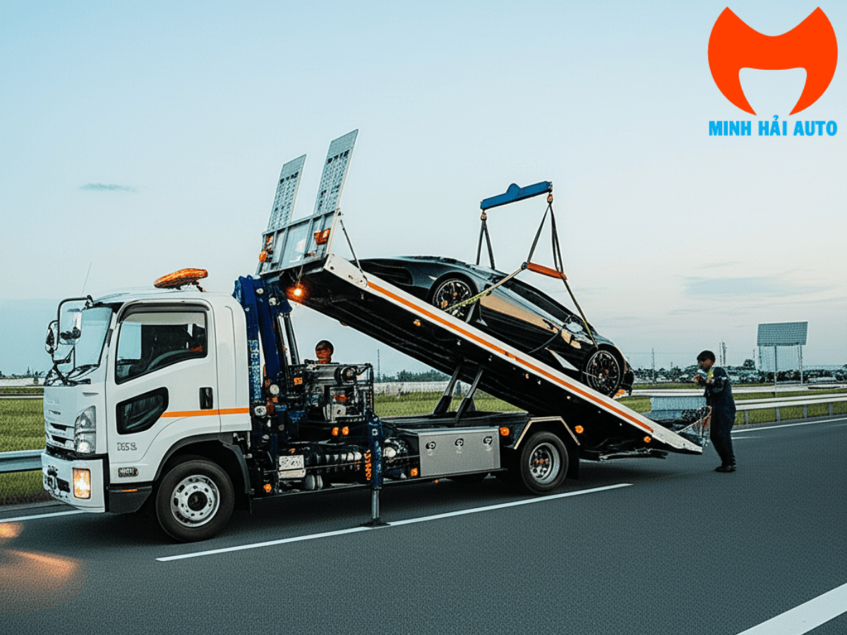 Xe đang dễ dàng vận chuyển một chiếc siêu xe nhờ thiết kế sàn trượt ưu việt.