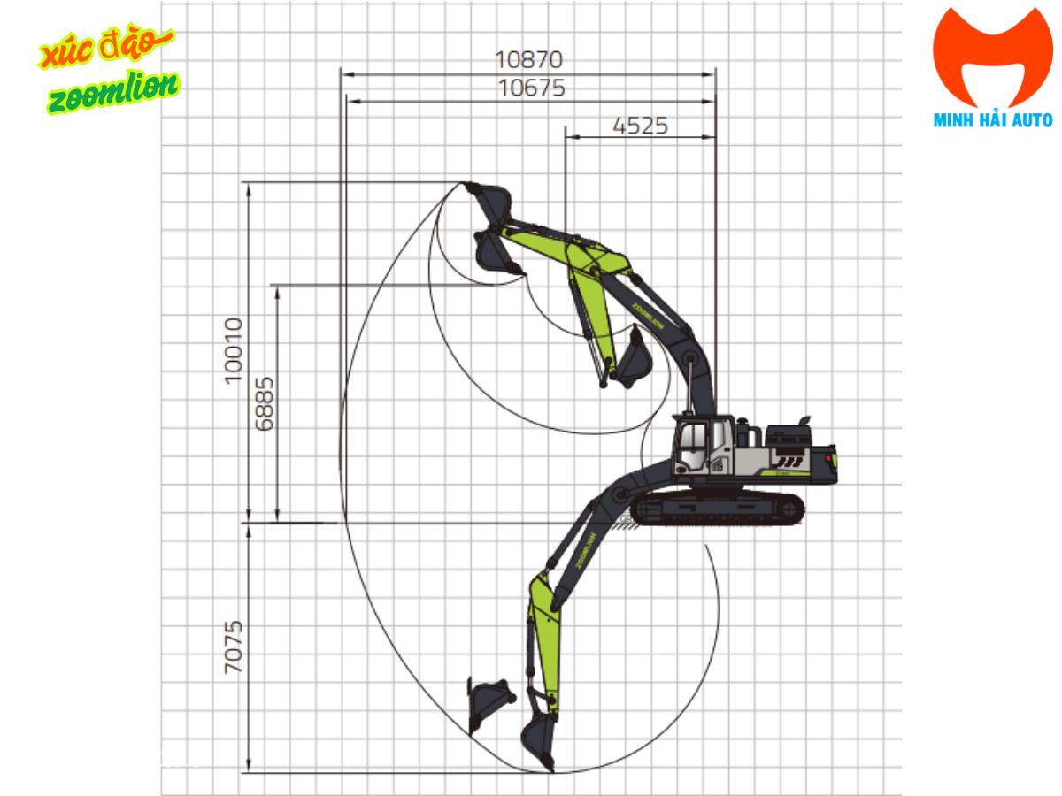 Biểu đồ cẩu chi tiết của xe xúc đào ZE385G