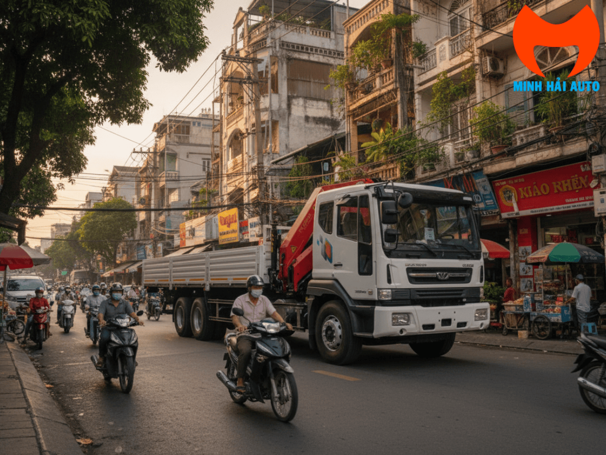 Cận cảnh cẩu gập robot 10 tấn Palfinger PK 23500 nhập khẩu Áo được lắp trên xe tải Doosan.