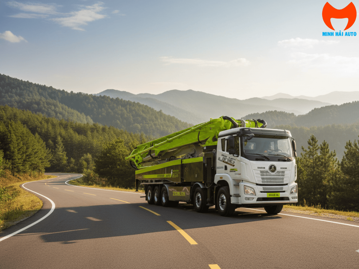 Cận cảnh xe bơm bê tông SANY 38m mới 100% được Minh Hải Auto bàn giao cho khách hàng tại công trình.