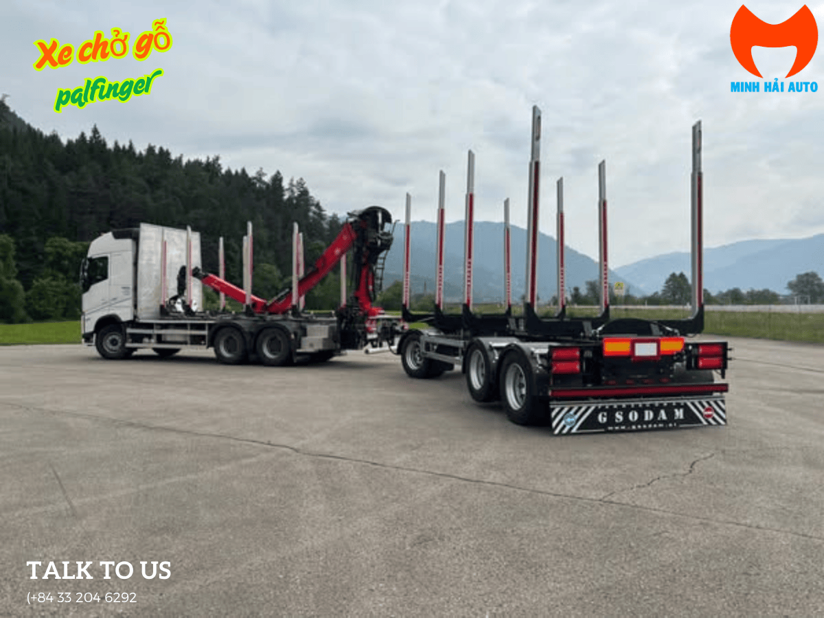 Chi tiết dàn conics hợp kim nhôm siêu nhẹ của xe đầu kéo gắn cẩu chở gỗ.