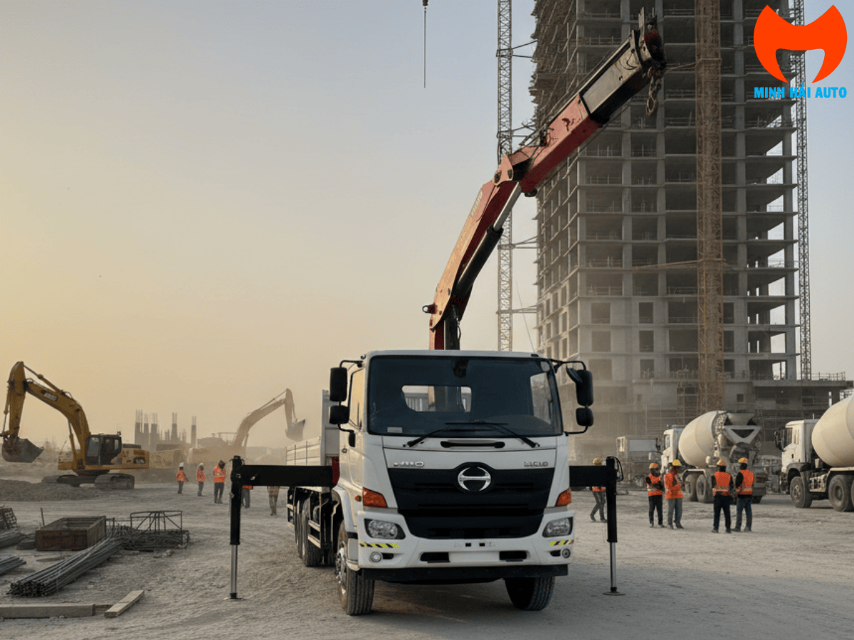 Đầu cabin xe tải Hino 500 series FM8JNSA mạnh mẽ, bền bỉ - nền tảng cho xe gắn cẩu 10 tấn.