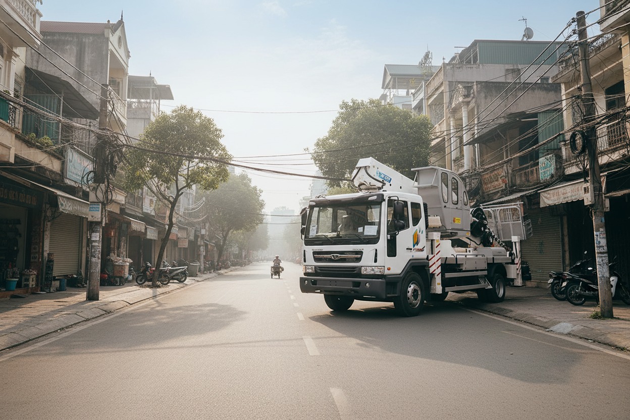 Giỏ nâng người tải trọng 300kg của xe Horyong SKY450SF.