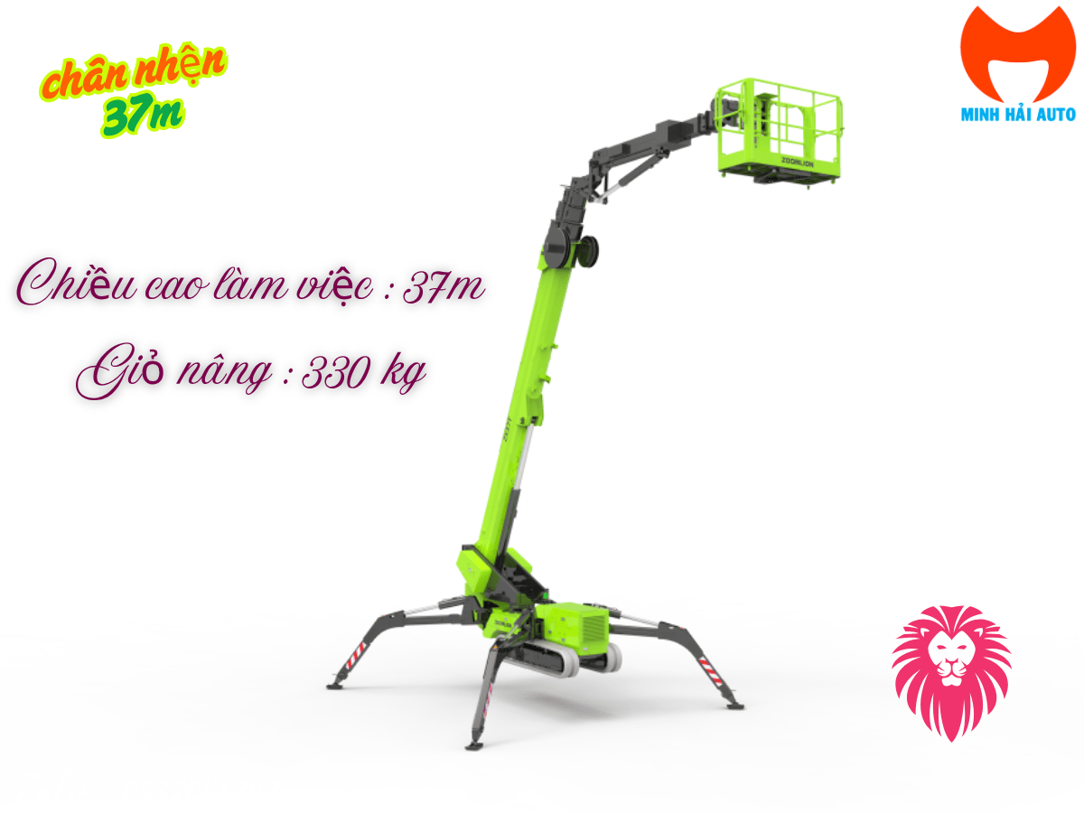 Hình ảnh tổng thể xe nâng người chân nhện 37m Zoomlion ZX37T đang hoạt động.