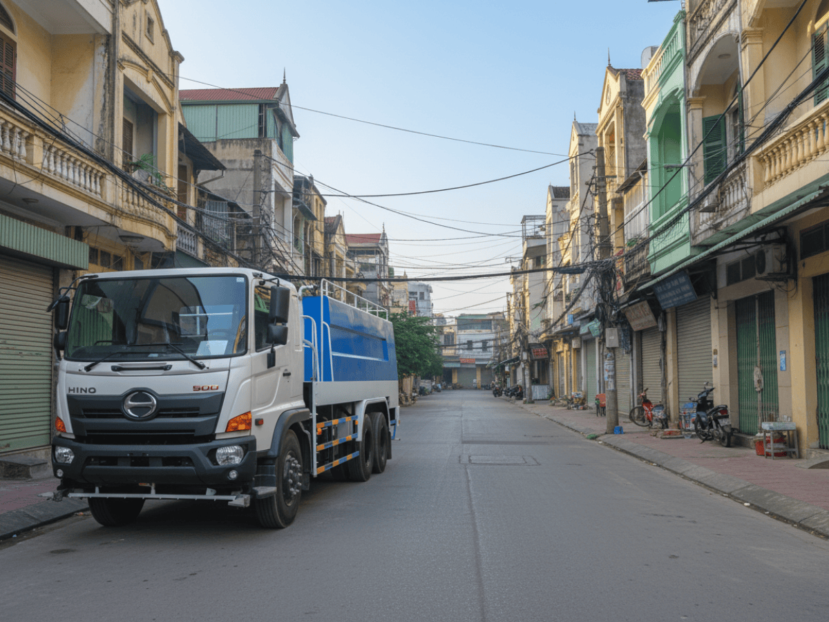 Toàn cảnh xe bồn chở nước 9 khối Hino FG8JJ7A chuyên dụng.