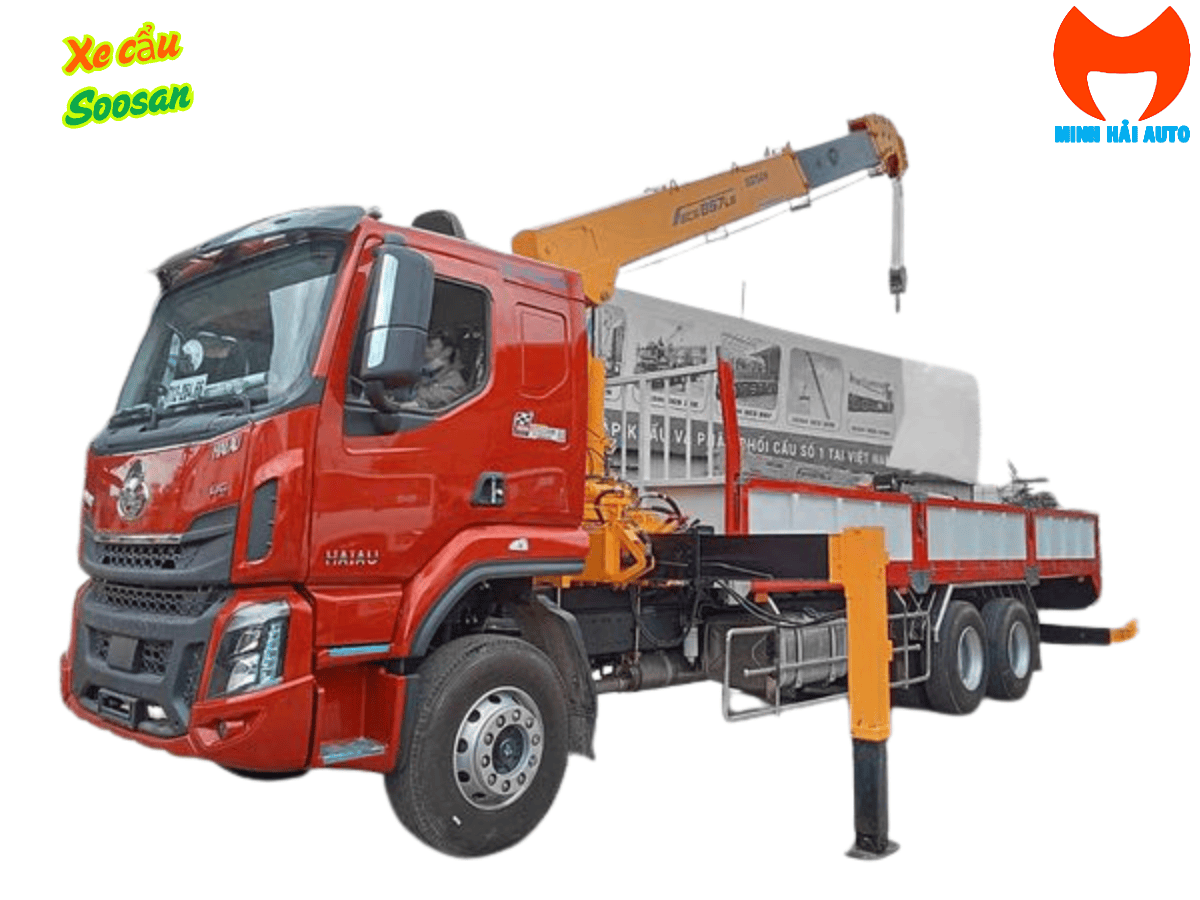 Xe tải gắn cẩu 8 tấn Chenglong H5 màu bạc trang bị cẩu Soosan SCS867LS.