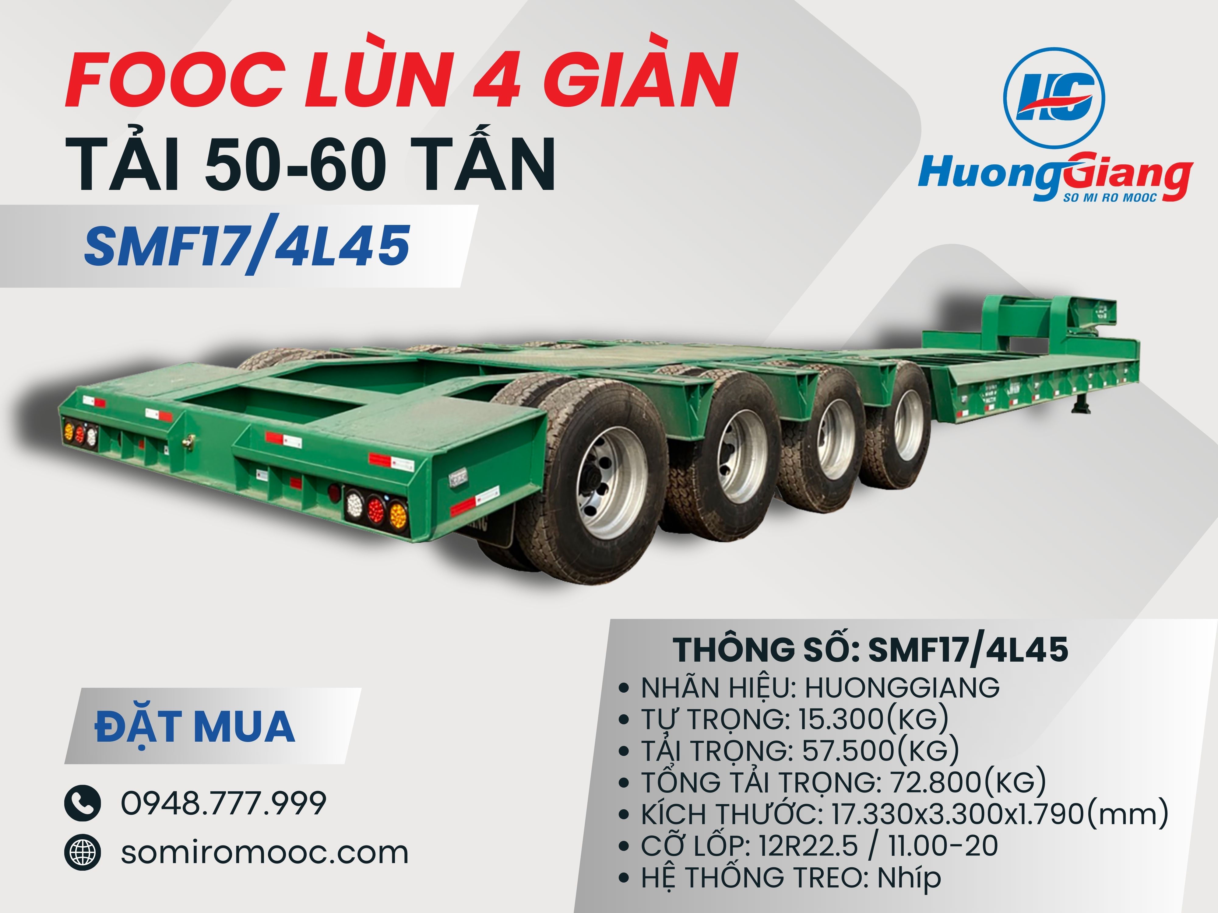Fooc lùn 4 giàn sàn võng tải 60-70 Tấn chuyên chở xe, máy chuyên dụng sàn võng - SMF17/4L45
