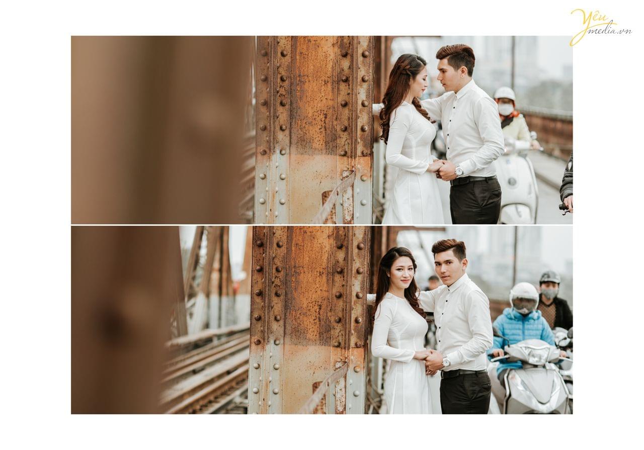 ảnh cưới chụp cạnh thành cầu long biên