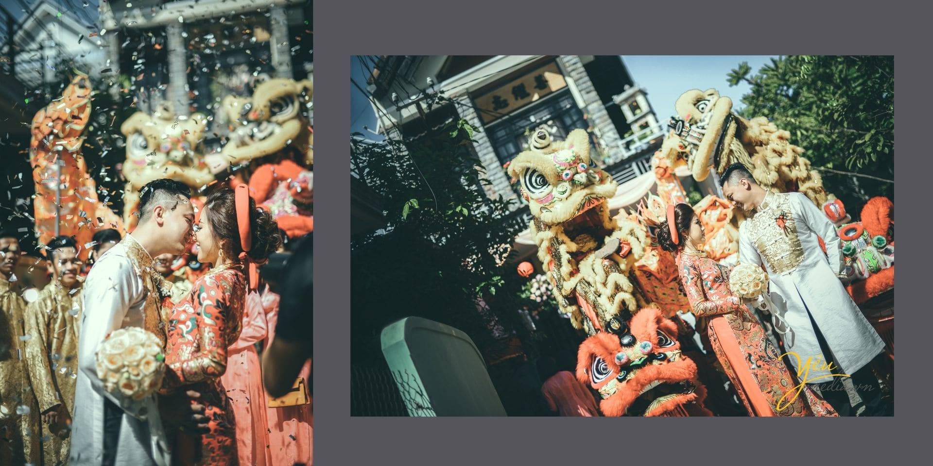 múa lân bắn pháo hoa đón dâu