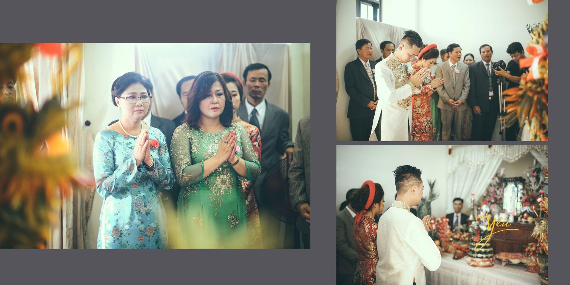 mọi người làm lễ cúng bái tổ tiên để xin dâu