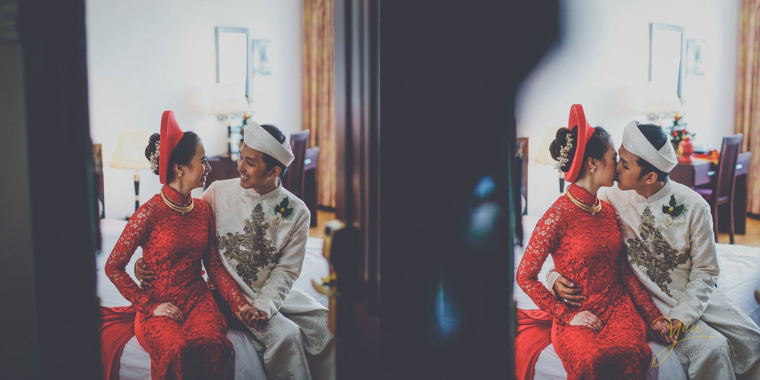 cô dâu chú rể hôn nhau