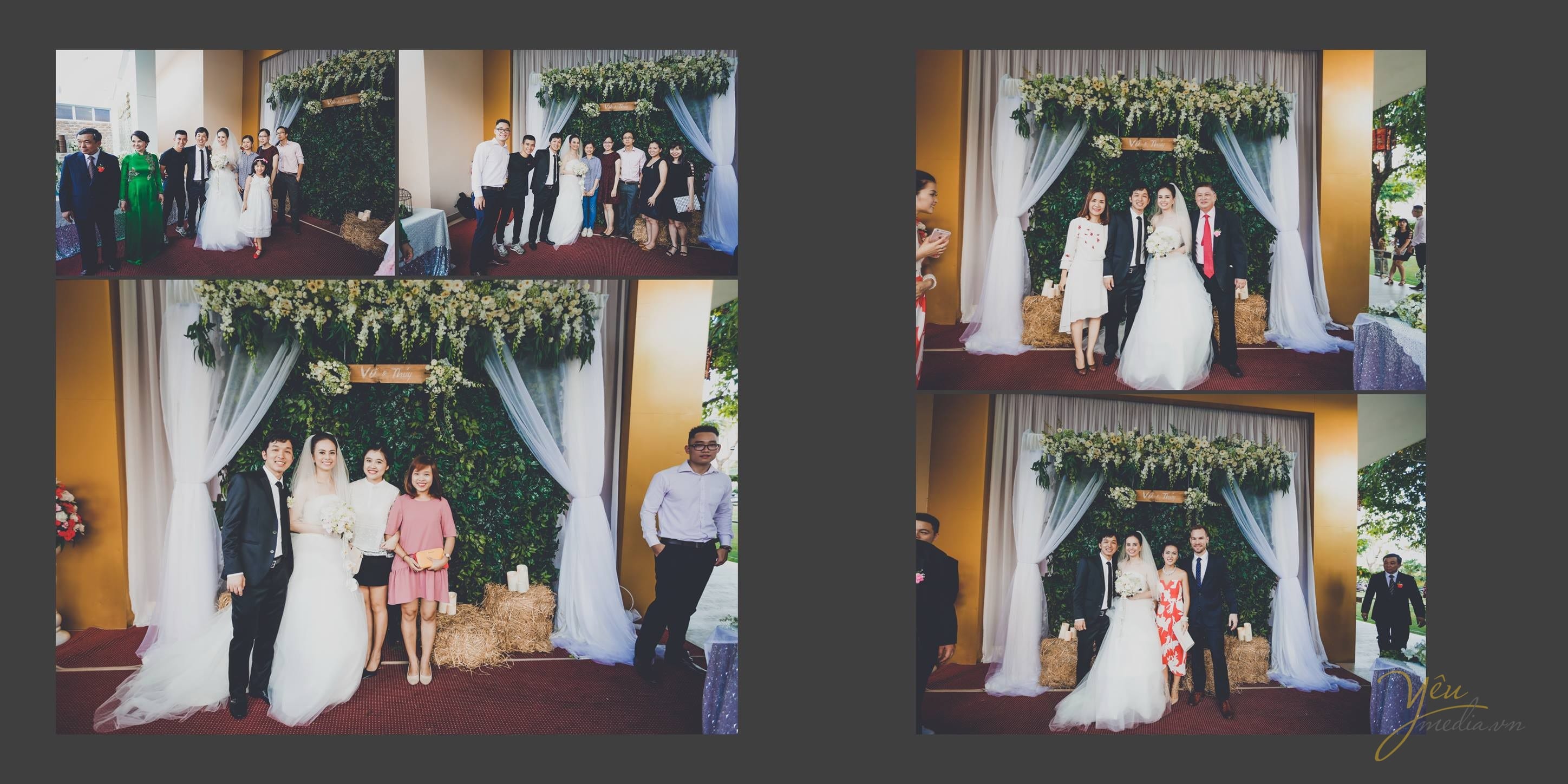 người thân bạn bè chụp ảnh cùng cô dâu chú rể