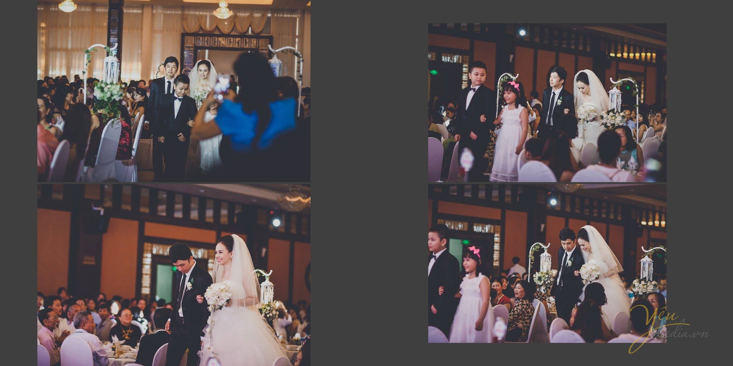 cô dâu chú rể đi chào hỏi trong lễ cưới