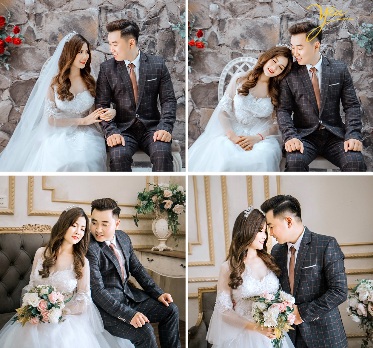 cô dâu chú rể chụp cưới mùa đông trong phim trường