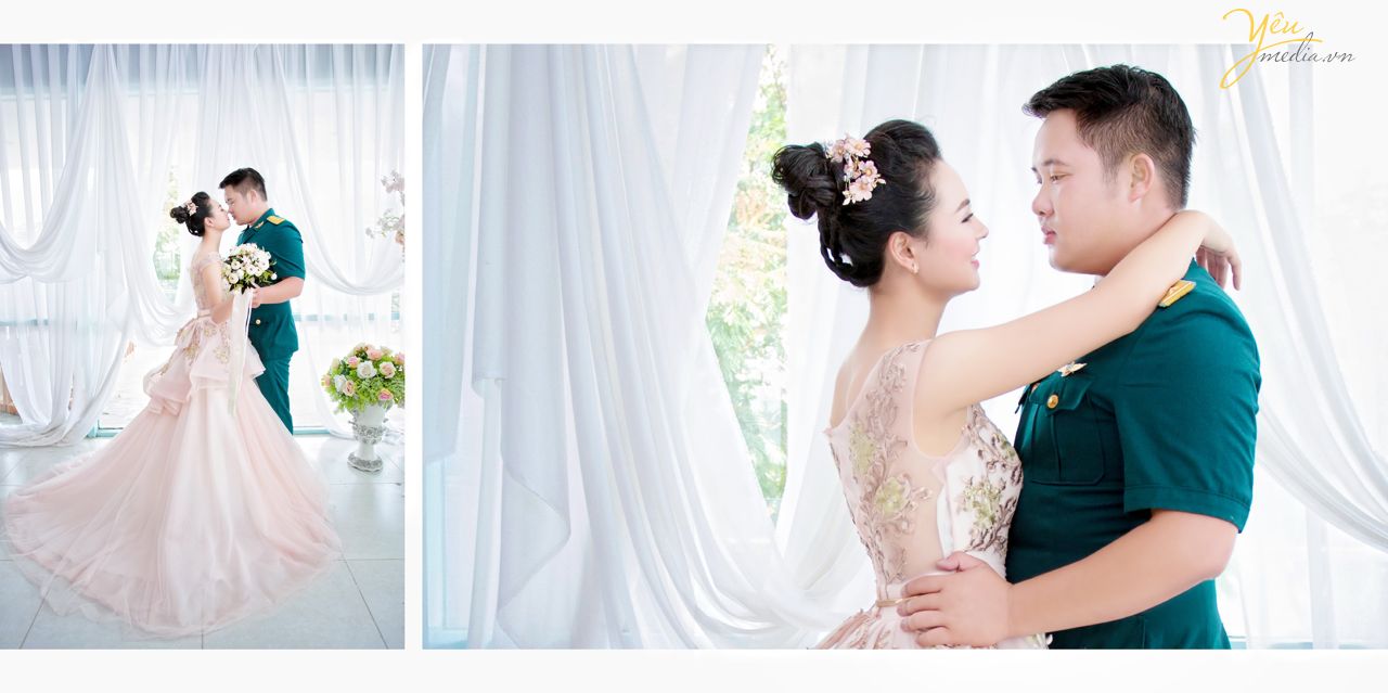 chú rể mặc quân phục chụp ảnh cưới