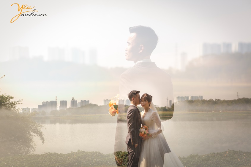Bộ ảnh cưới chụp tại phim trường và ga tàu điện của cặp đôi sĩ tuấn - lê thành