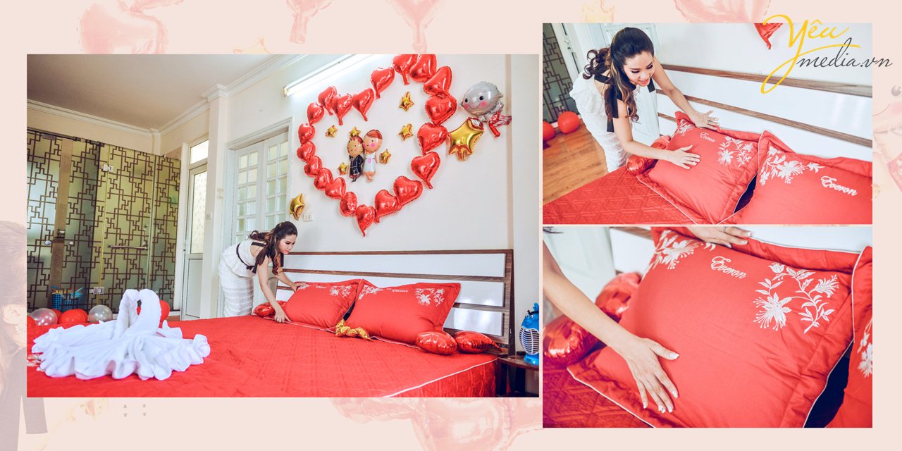 giường chuẩn bị cho cặp đôi ngày cưới