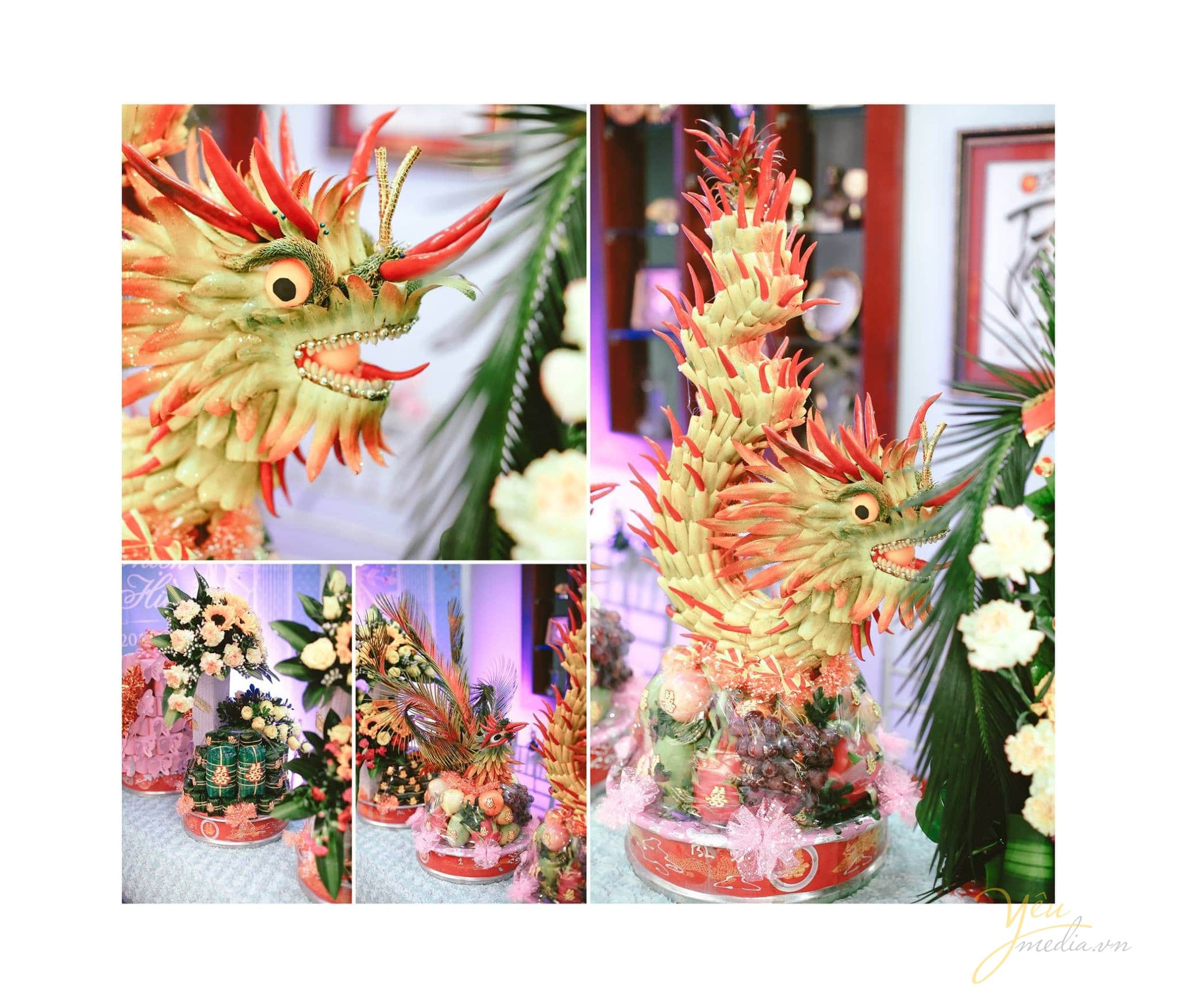 mâm ngũ quả đầu rồng chuẩn bị cho lễ cưới