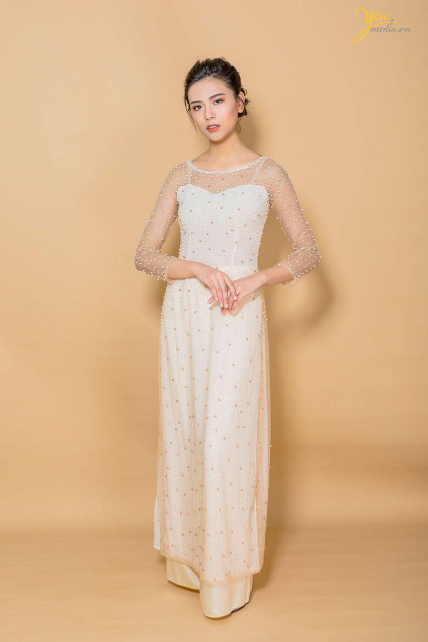 áo dài cưới màu be đẹp