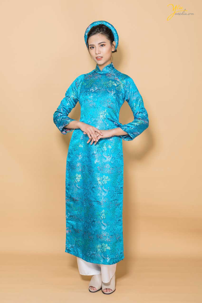 áo dài xanh cổ vịt nhẹ nhàng đẹp