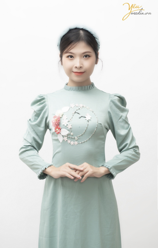 Áo dài xanh dài tay 01