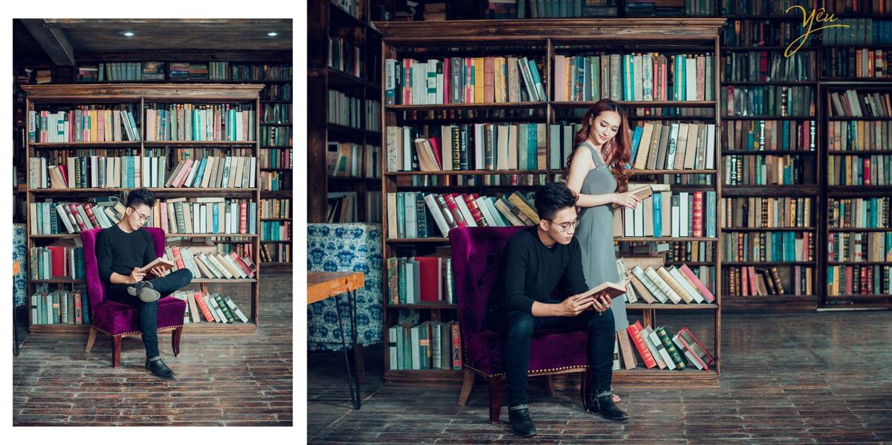 ảnh cưới chụp tại phòng đọc sách