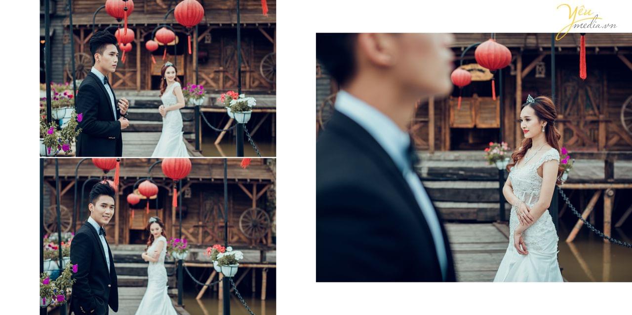 ảnh cưới chụp tại phim trường smiley ville cùng đèn lồng