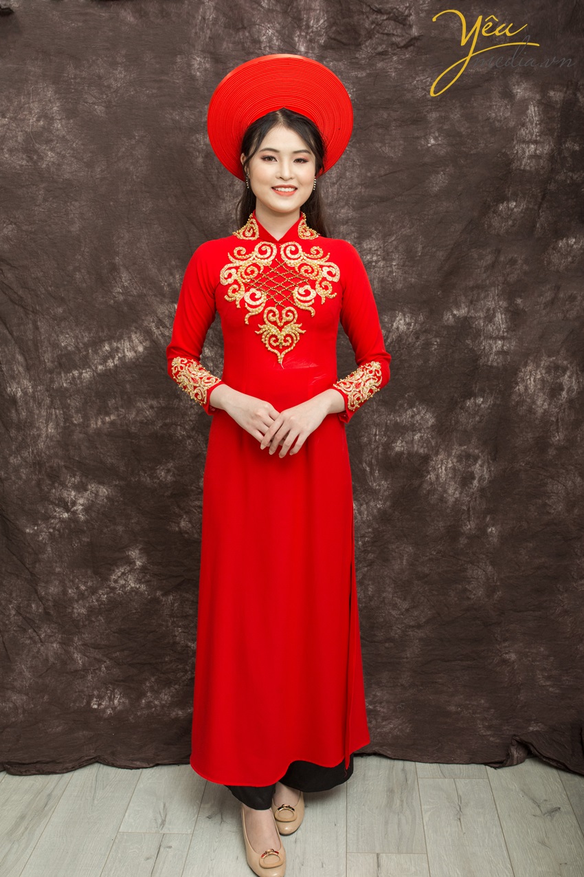 áo dài màu đỏ đẹp kèm mấn cho thuê ngày cưới giá rẻ hà nội