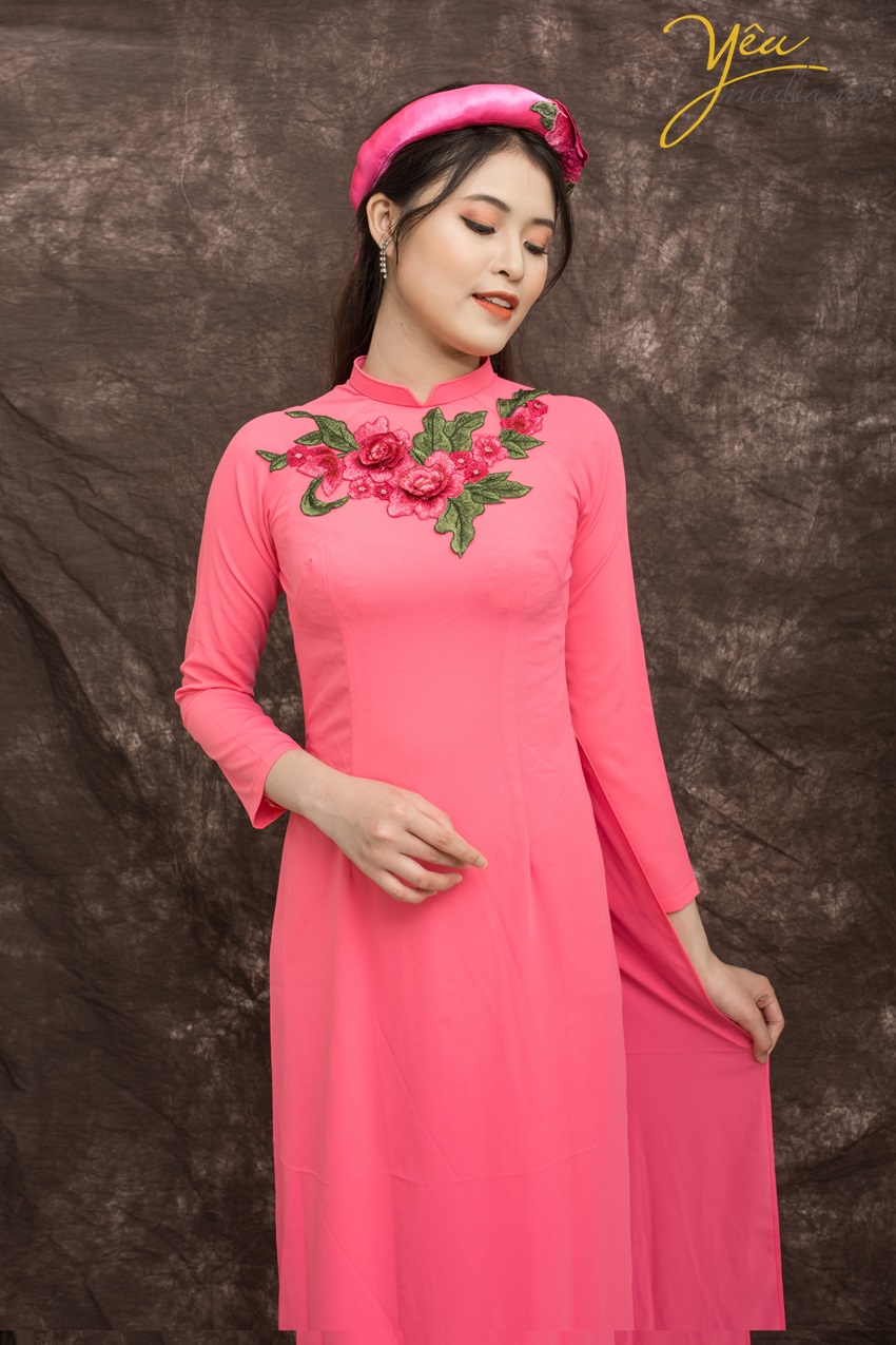 shop cho thuê áo dài đẹp ở hà nội màu hồng cánh sen