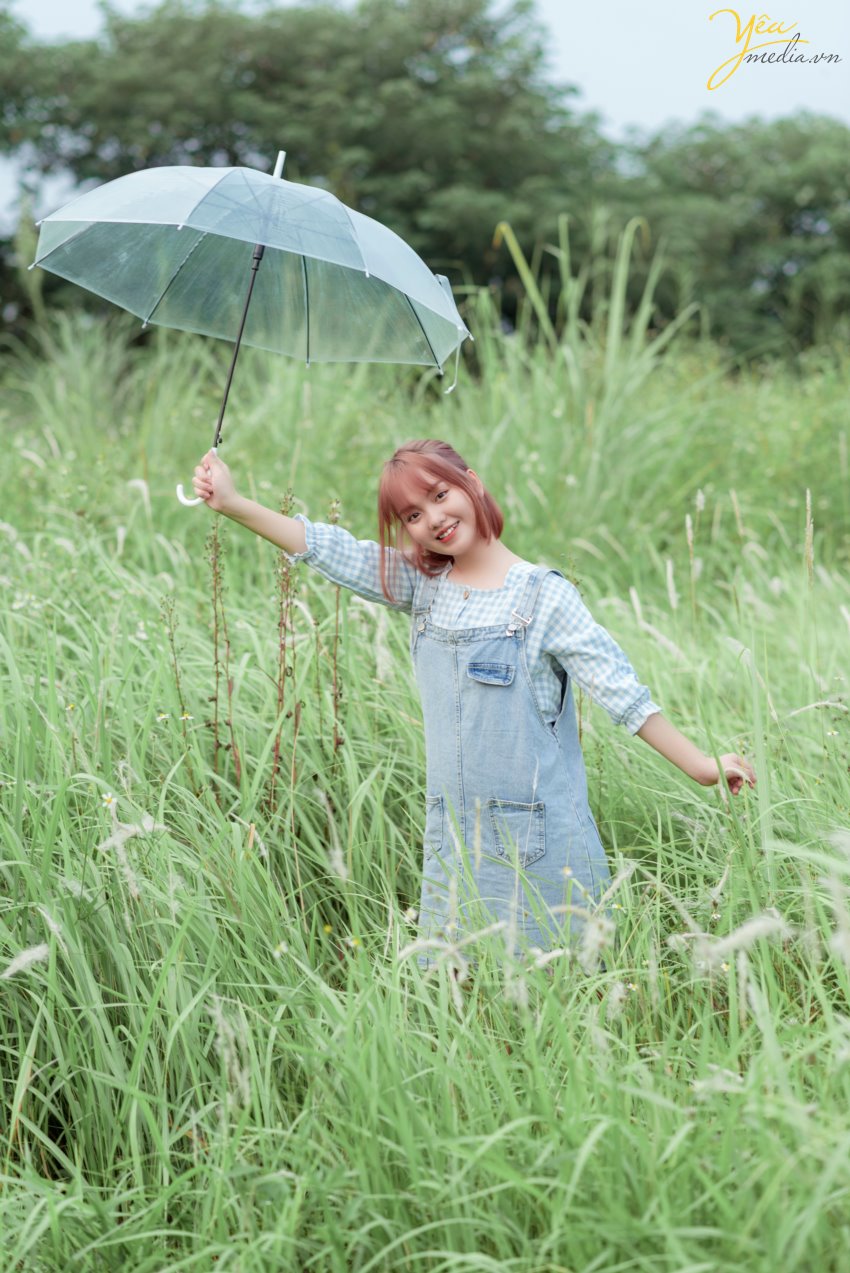Chụp ảnh bạn gái với vẻ đẹp nhẹ nhàng trong không gian cánh đồng cỏ lau