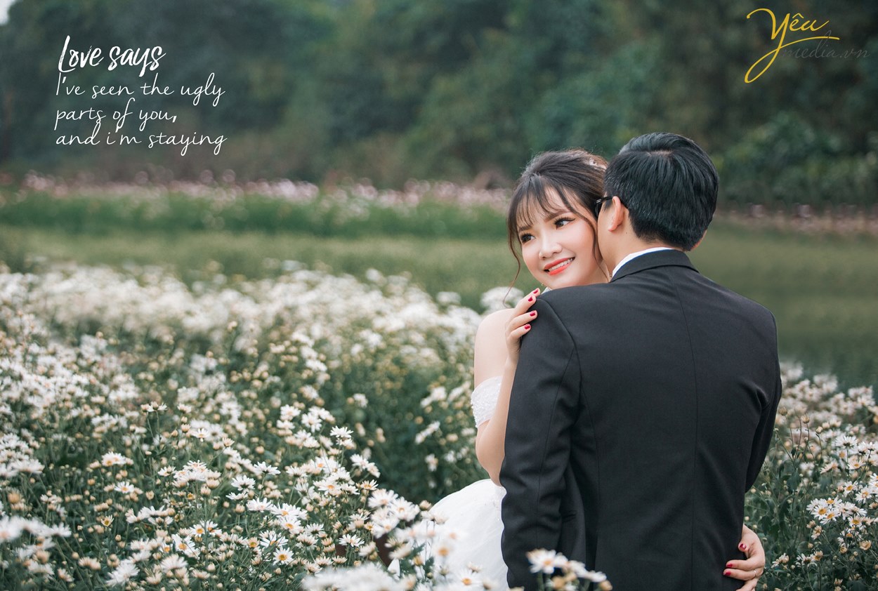 chụp ảnh cưới cô dâu chú rể ở vườn cúc họa mi nhật tân