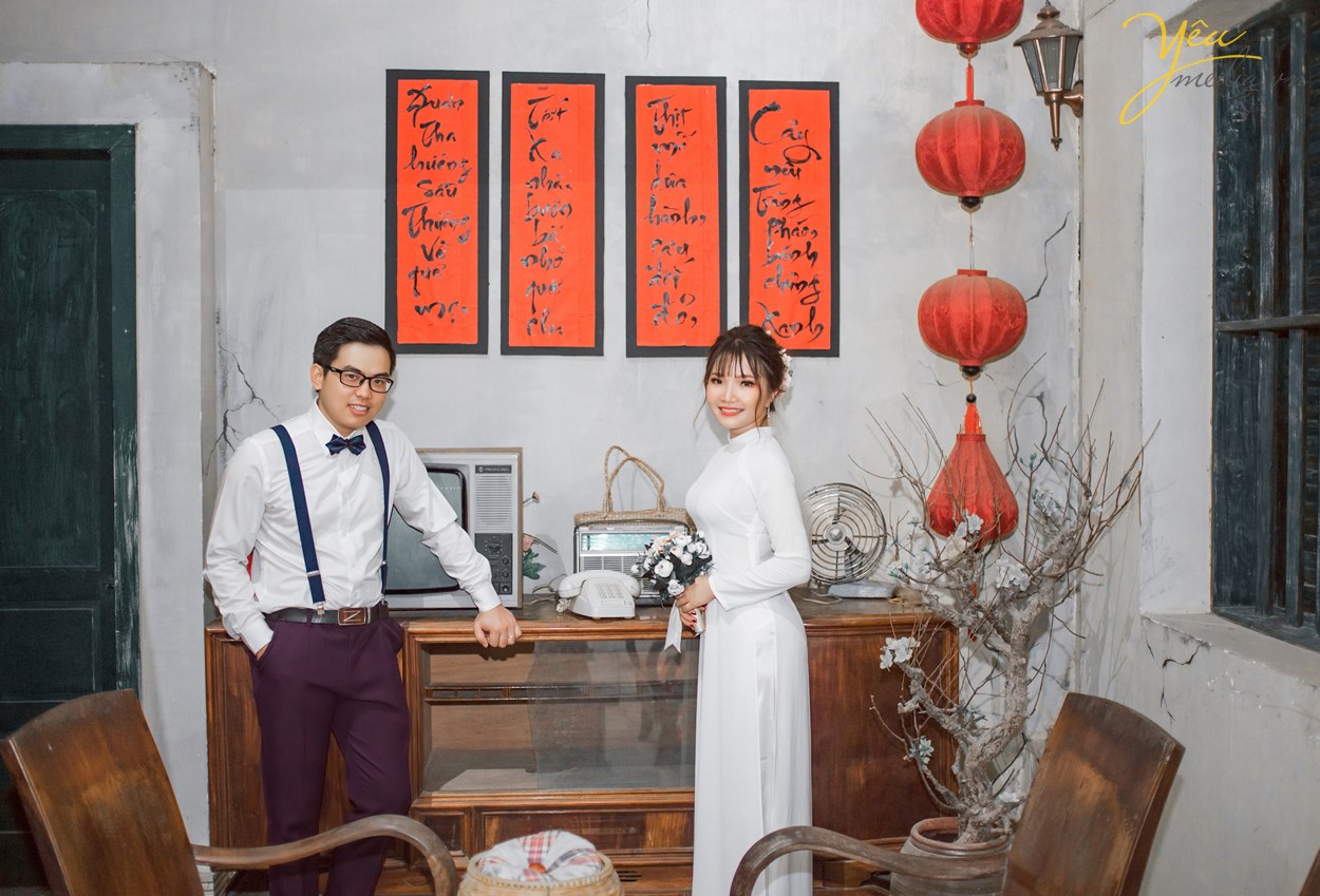 chụp ảnh cưới áo dài truyền thống trong nhà cổ hà nội