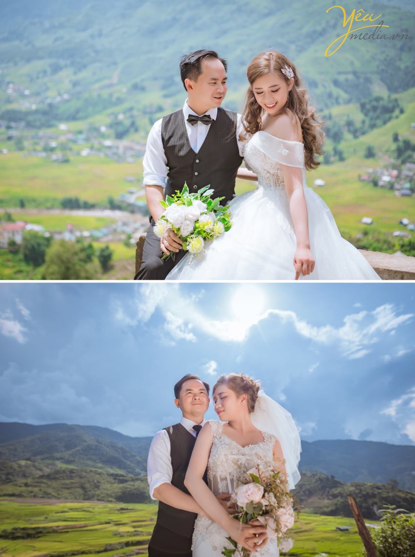 Tới chụp ảnh cưới đẹp ở SaPa bạn không thể bỏ qua Chụp ảnh cưới ở thung lũng Mường Hoa, Bản Tả Văn khi mùa nước đổ hay mùa lúa chín. Những bông múa vàng ươm, cả một vùng trời màu vàng của bông lúa báo hiệu một mùa màng bội thu và no đủ. Ý nghĩa hay, khung cảnh đẹp là những gì cần cho một bức ảnh cưới đẹp.
